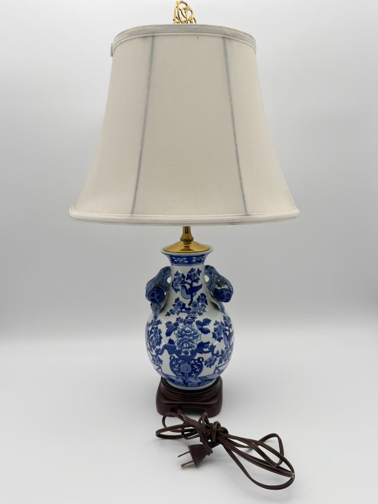 Blue & White Porcelain Lamp w/ Shade