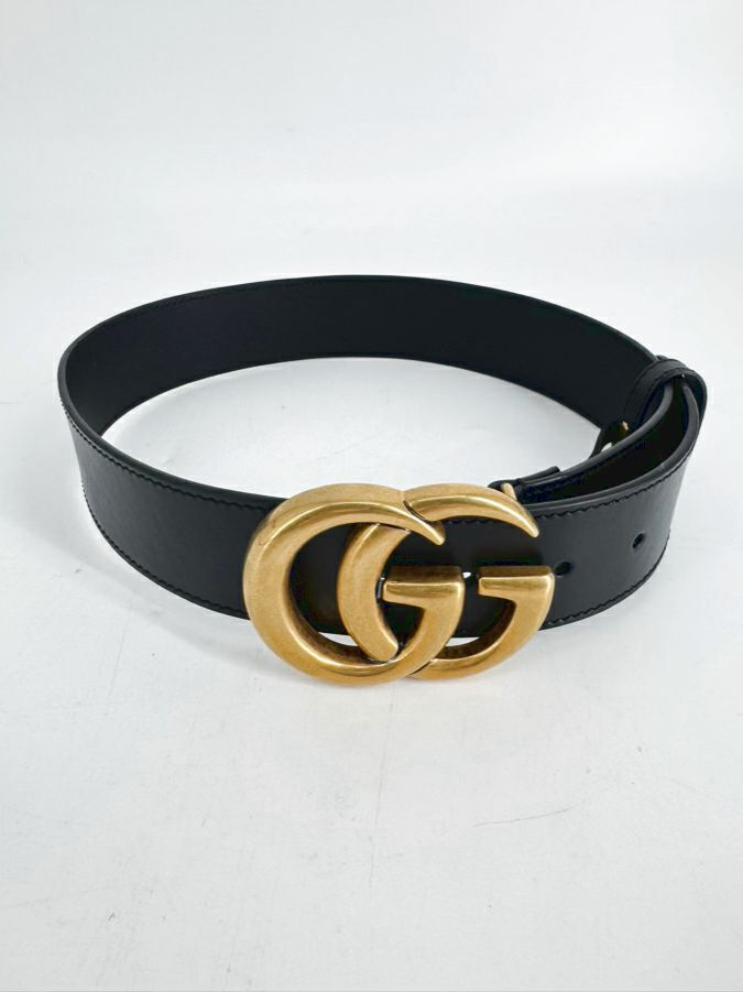 GUCCI Size 26 Black & Gold Leather GG Belt