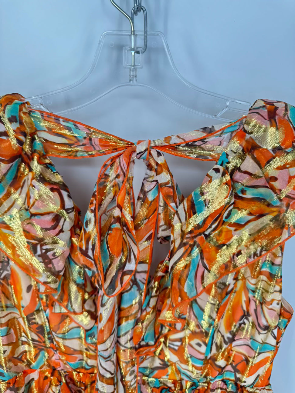 MARIE OLIVER Size 6 Orange Metallic Print Jayda Dress NWT