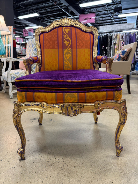 Purple & Orange Upholstered Gold Wood Louis XVI Chair
