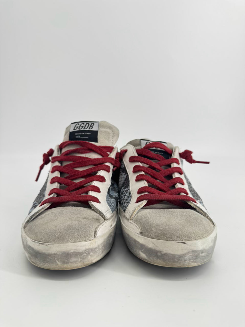 GOLDEN GOOSE Size 38 Blue, Gray & Red Leather Animal Print Sneakers