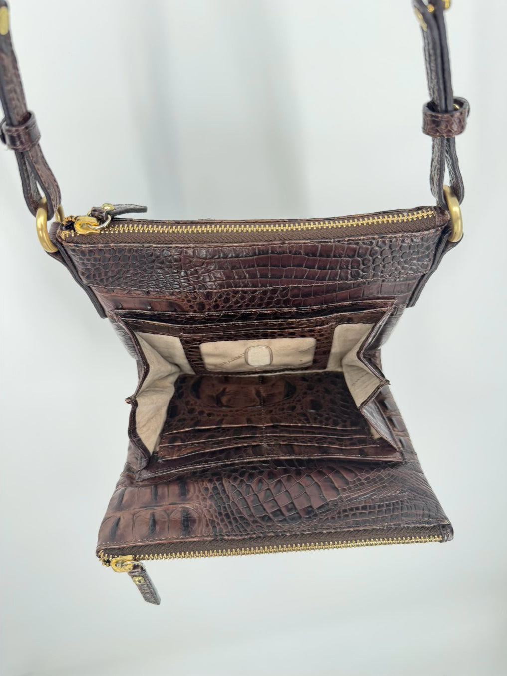 BRAHMIN Chocolate Leather Embossed Crossbody Bag