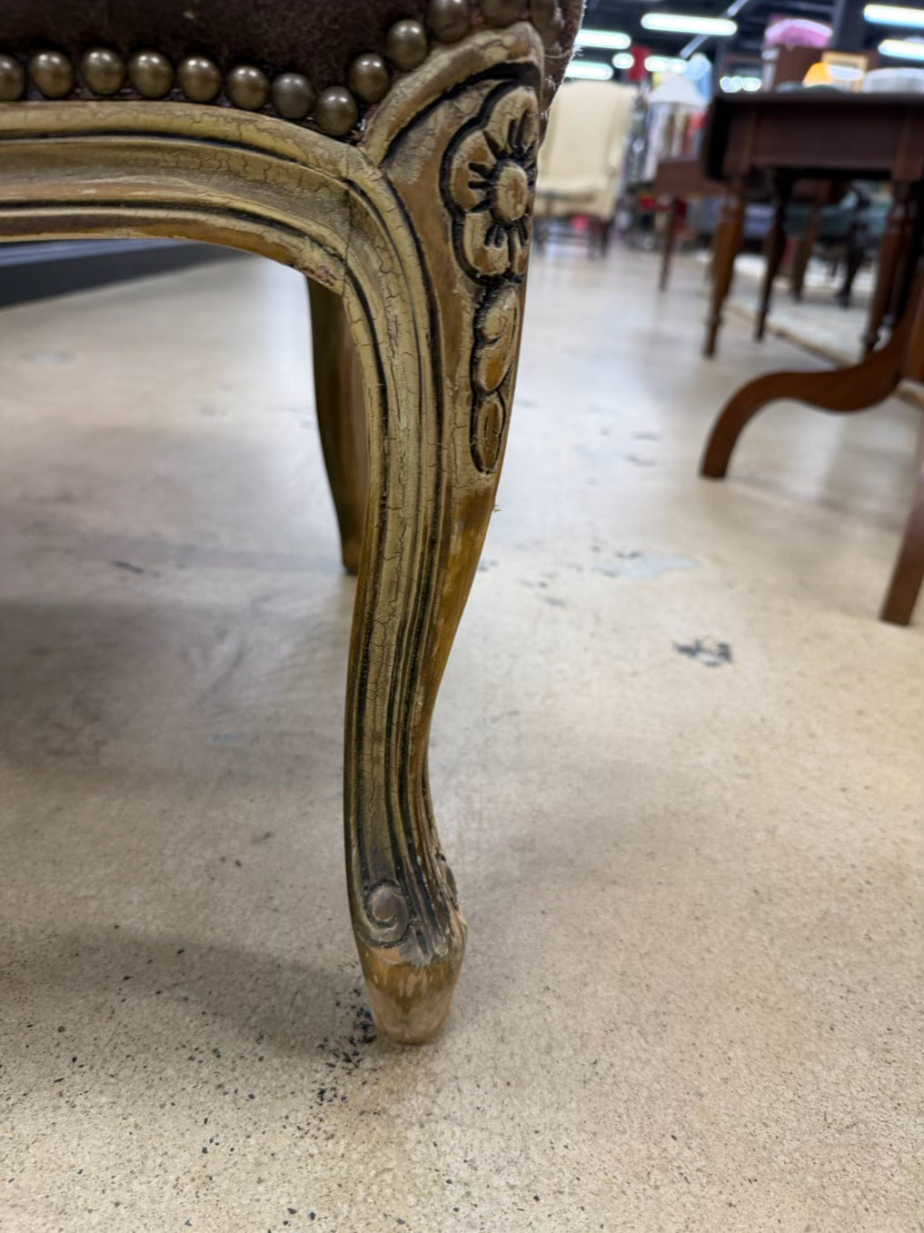 OLD HICKORY TANNERY French Provincial Cream Wood Chair w/ Brown Leather