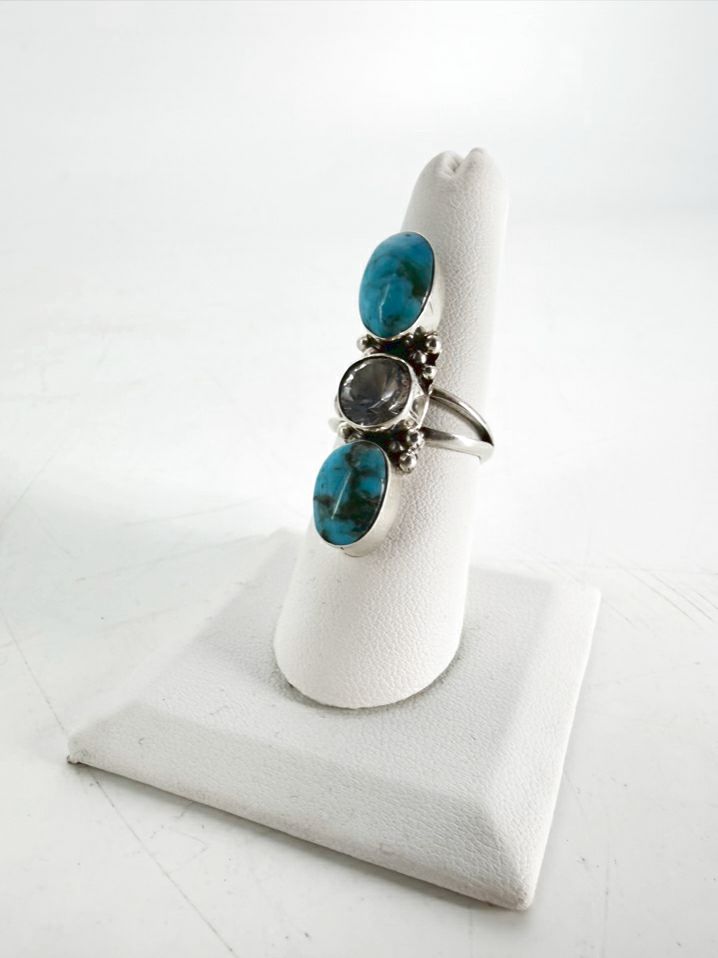 RUNNING BEAR STERLING SILVER Turquoise Look Oval Ring