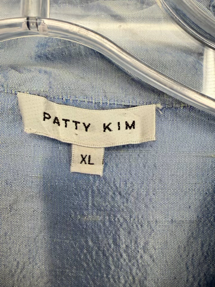 PATTY KIM Size XL Blue Metallic Silk Blazer