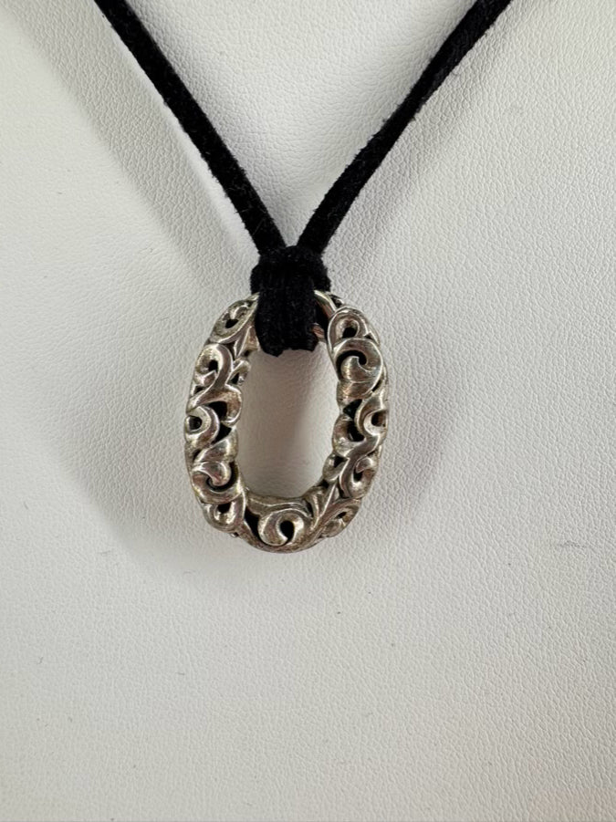 CHARLES KRYPELL STERLING SILVER Pendant Black Cord Necklace