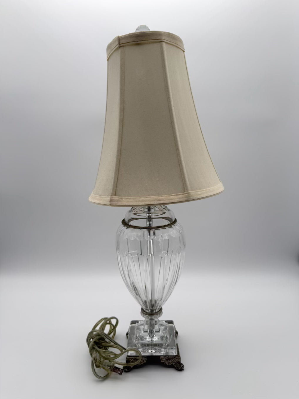 SCHONBEK Crystal Lamp & Shade w/ Silver Plated Feet
