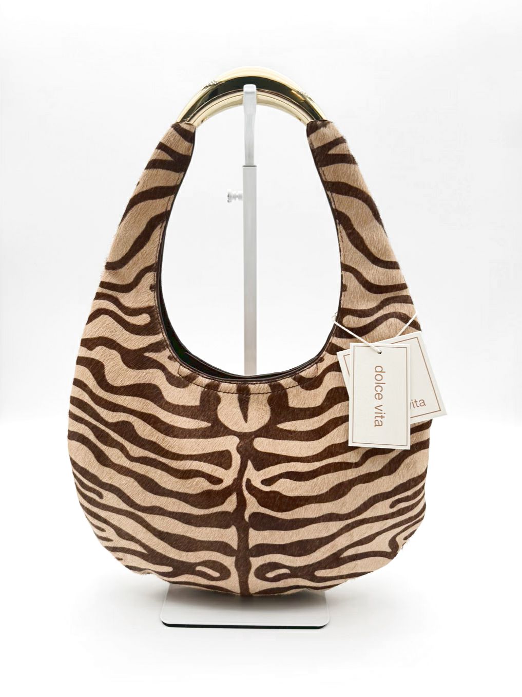 DOLCE VITA Brown & Cream Leather & Animal Print Purse NWT