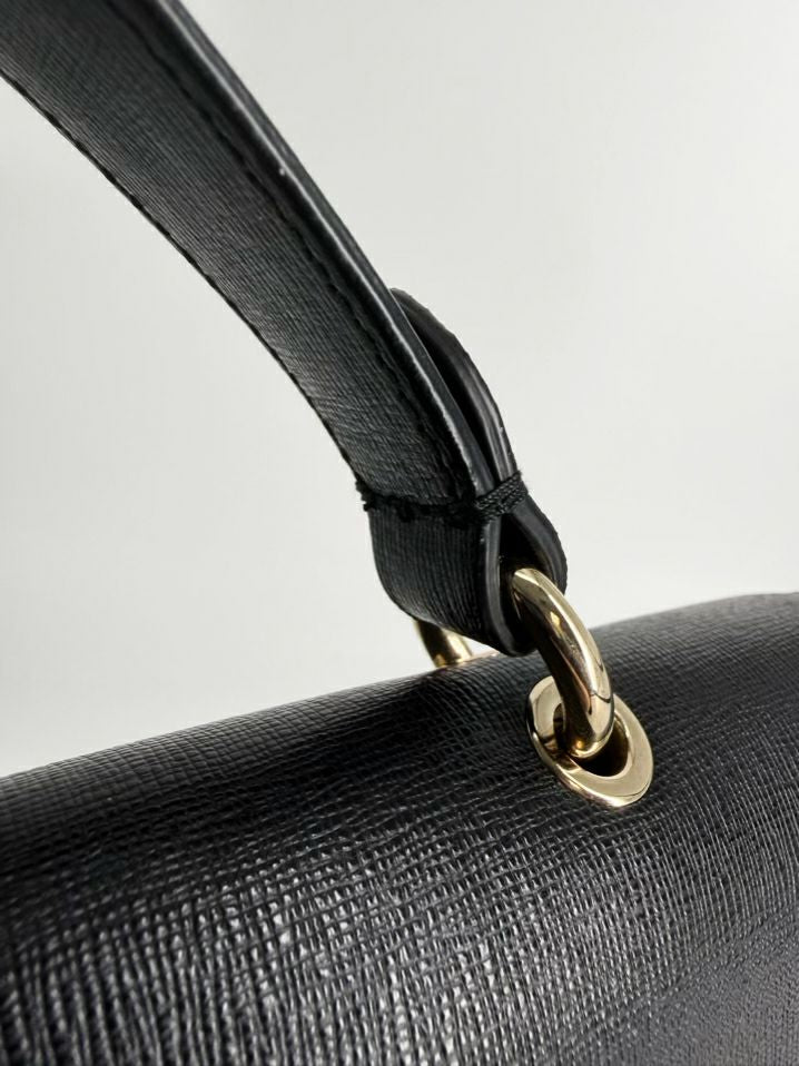 FURLA Bella Black Leather Top Handle Bag