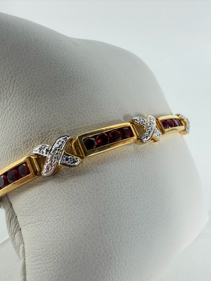 Gold Plated & STERLING SILVER Garnet Clasp Bracelet