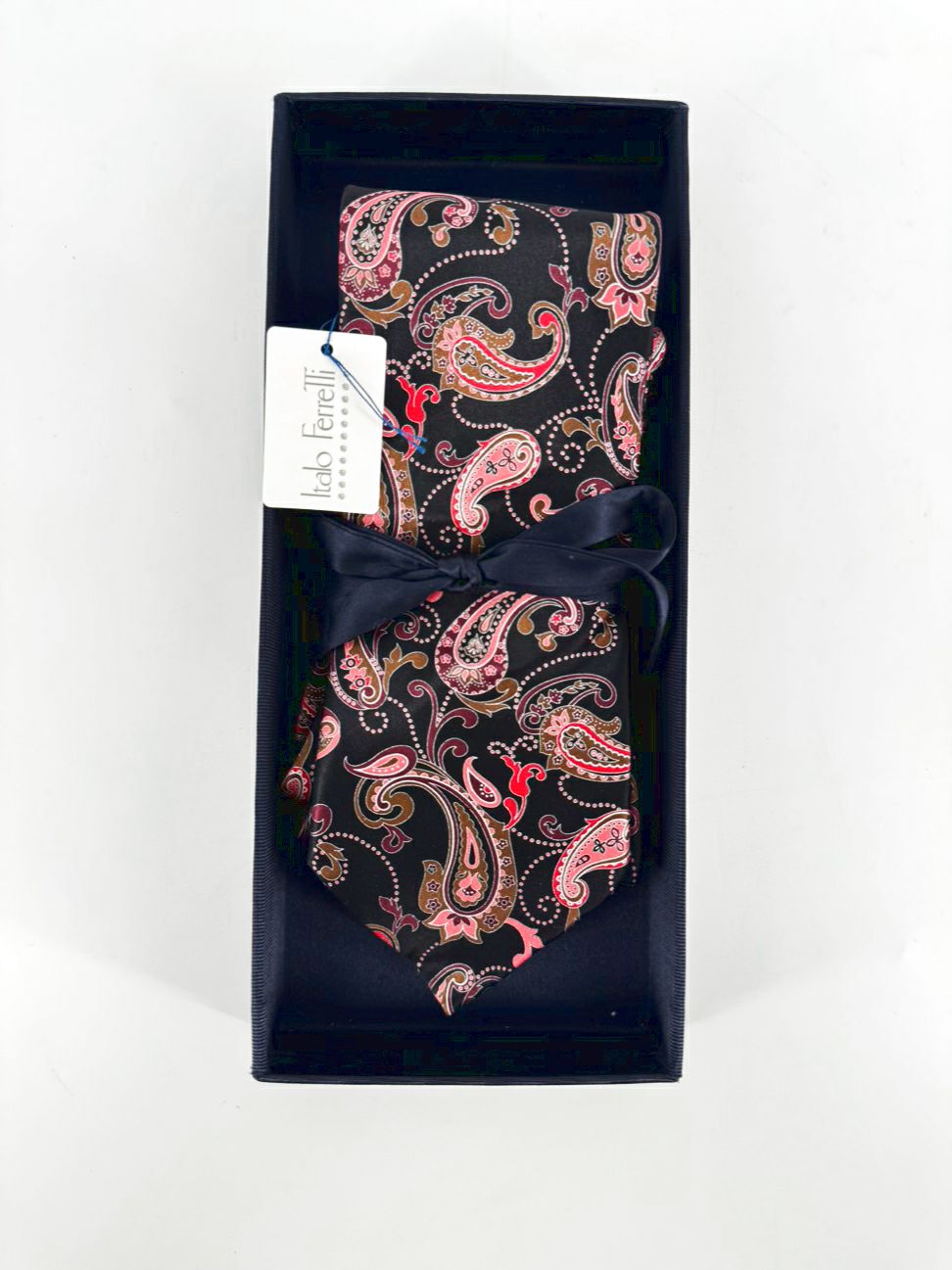 ITALO FERRETTI Black & Red Silk Paisley Print Tie NWT