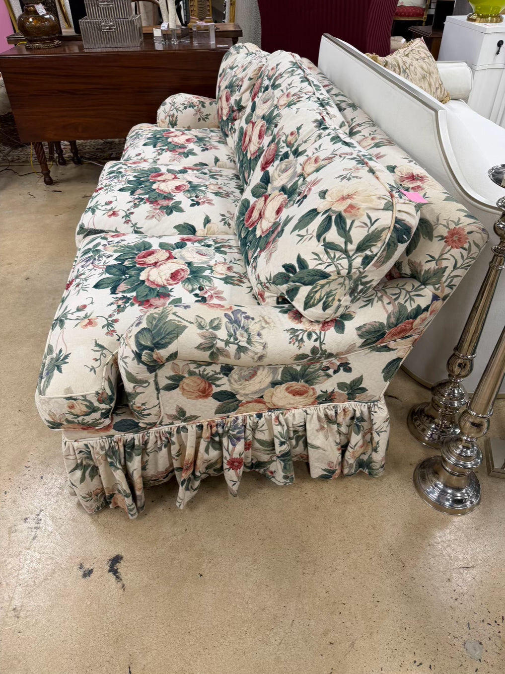 VINTAGE Cream, Pink, Green & Blue 3 Cushion Sofa