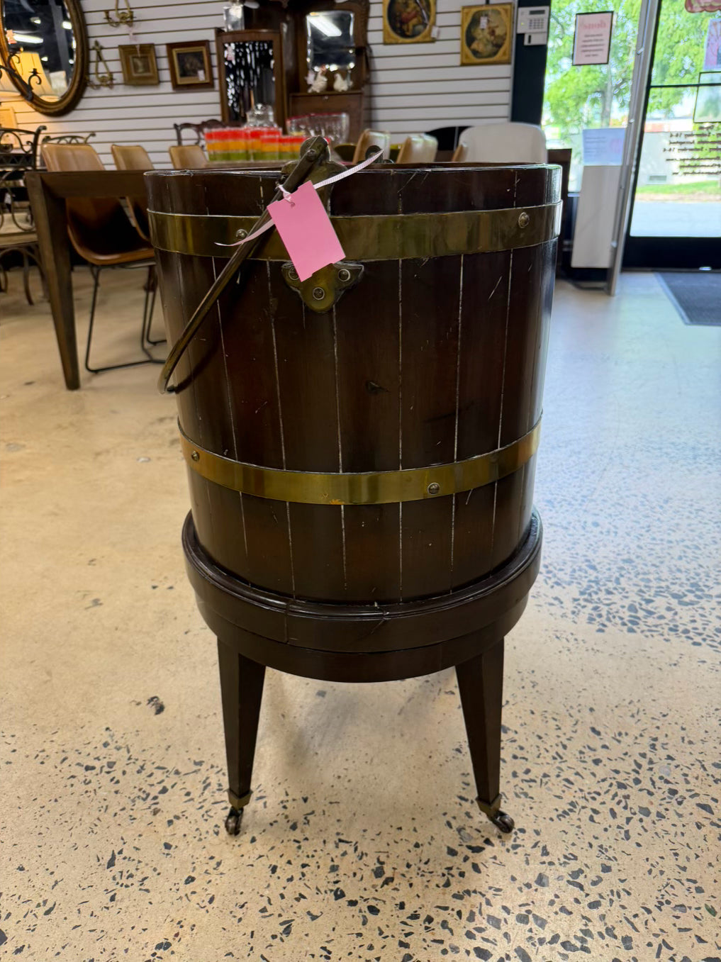 Dark Wood / Brass Planter w/ Handle