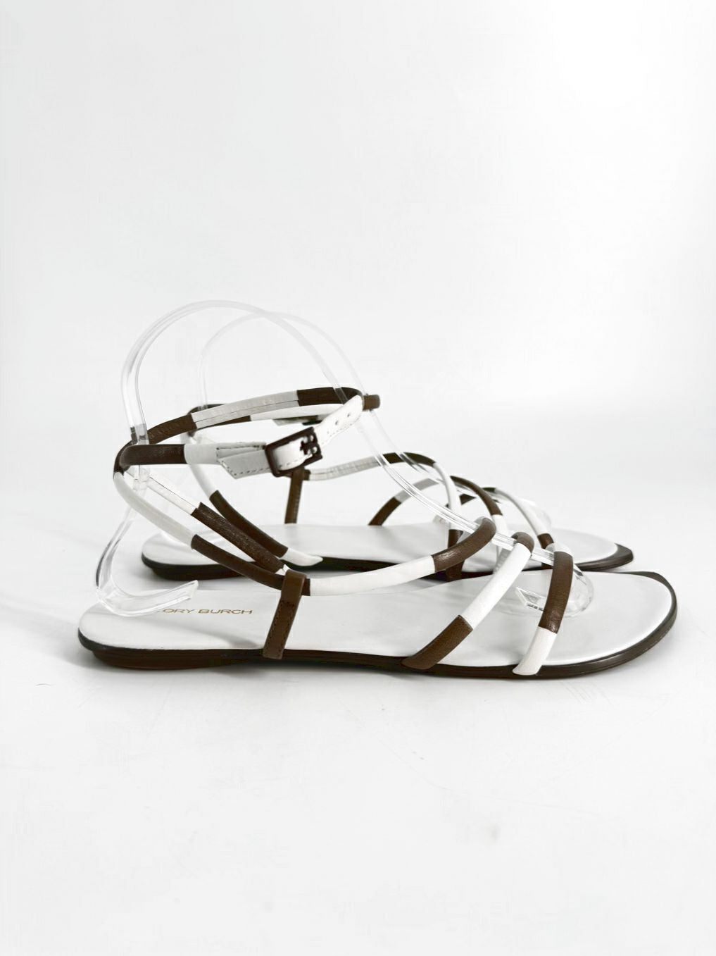 TORY BURCH Size 9 White & Brown Leather Sandals