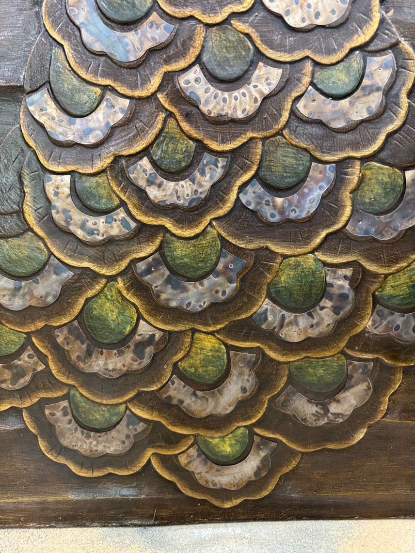 Carved Wood Peacock Panel