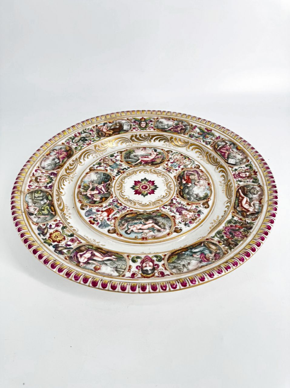 CAPODIMONTE Pink & Aqua Porcelain Decorative Plate