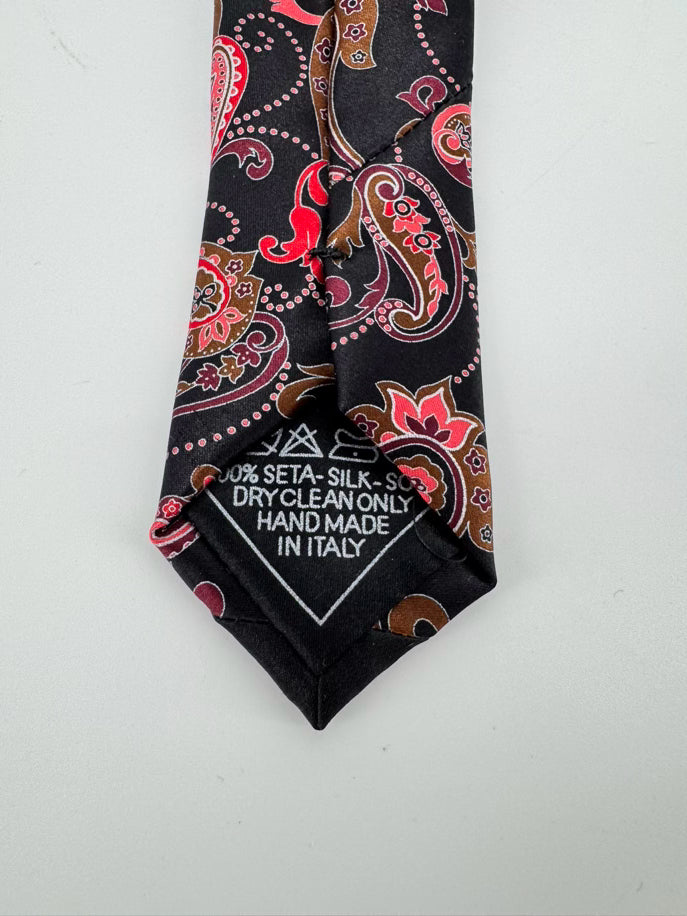 ITALO FERRETTI Black & Red Silk Paisley Print Tie NWT