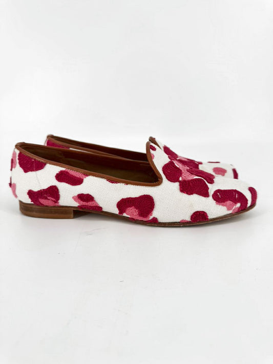 RAMON TENZA Size 7.5 White & Red Embroidered Flats
