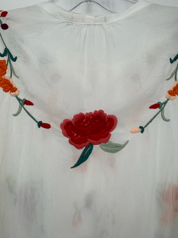 JOHNNY WAS Size S White Floral Embroidered Tunic