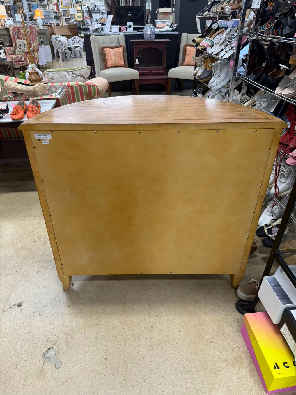 Red & Gold Demilune Birds Cabinet w/ Drawer