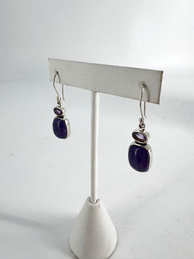 STERLING SILVER & Charoite Dangle Earrings
