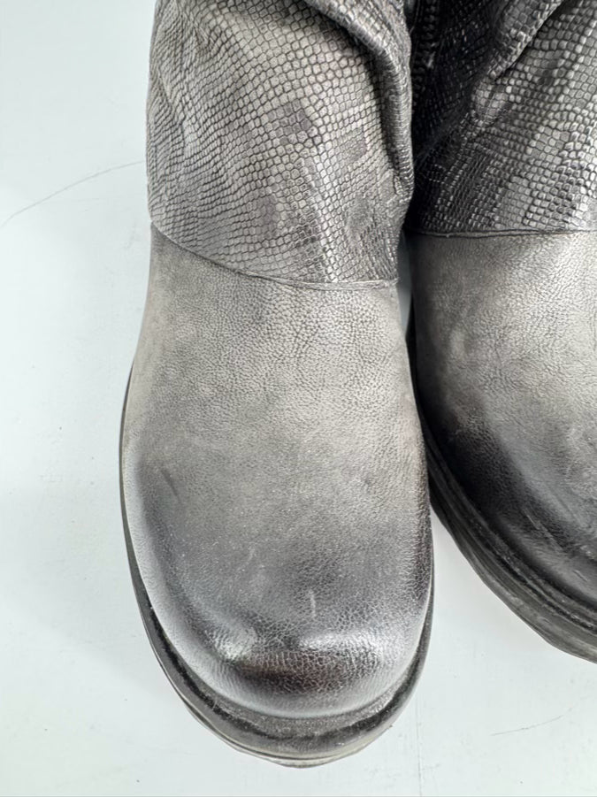 AS 98 Size 39 Gunmetal Leather Embossed Boots
