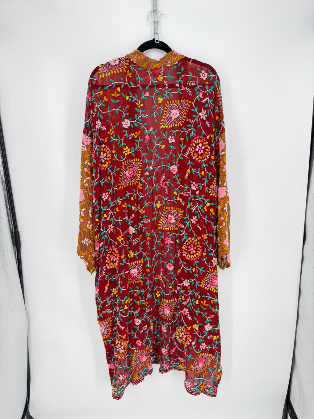 KANTHA BAE Size Wmn's Free Size Brown&Burgundy Embroidered Floral Duster