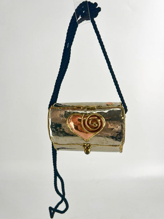 Copper Gold Tone Heart Detail Evening Bag