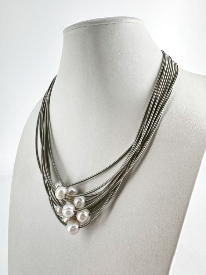 SEA LILY Multistrand Piano Wire & Pearl Magnetic Closure Necklace