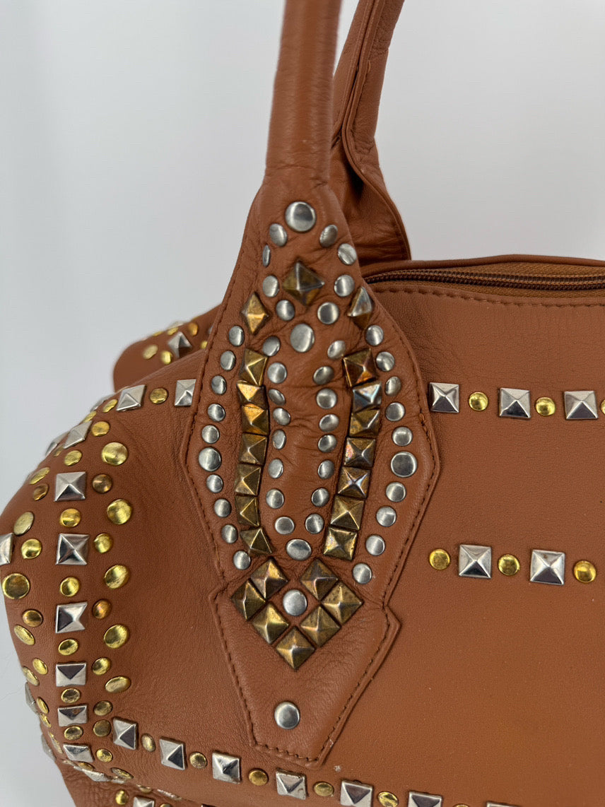 CLEVER CARRIAGE COMPANY Camel Leather Studded Purse