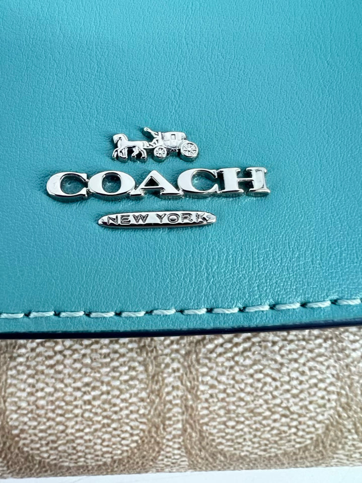 COACH Blue & Taupe Monogram Leather Wallet 2 Piece