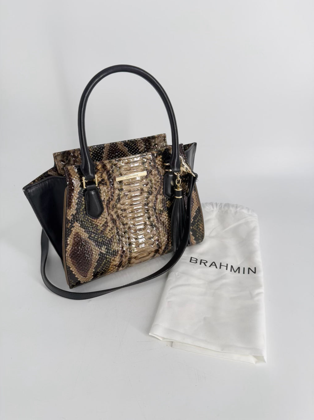 BRAHMIN Black & Brown Leather Embossed Purse