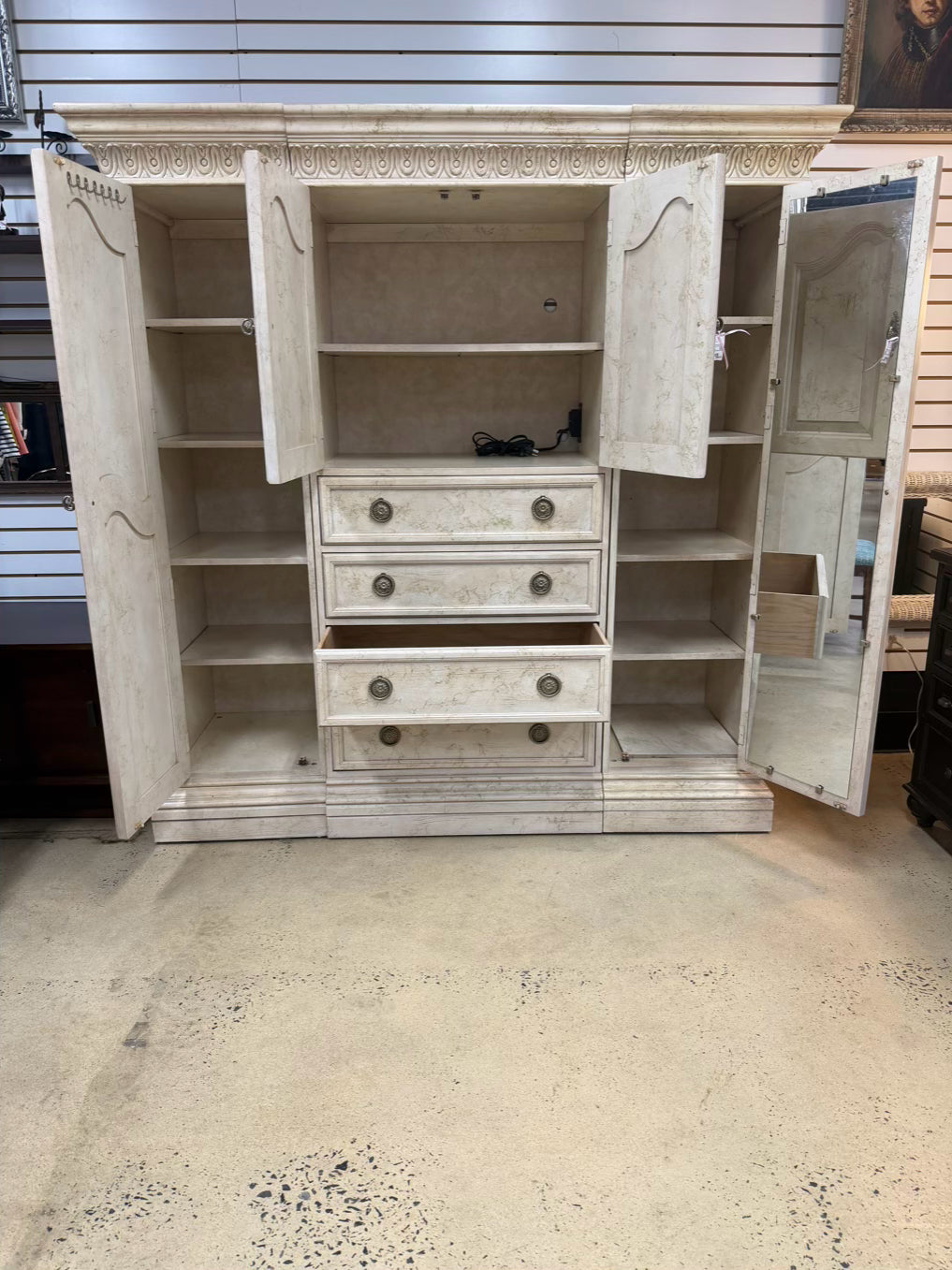 BERNHARDT Cream Wood Central Cabinet Armoire w/ 2 Side Units