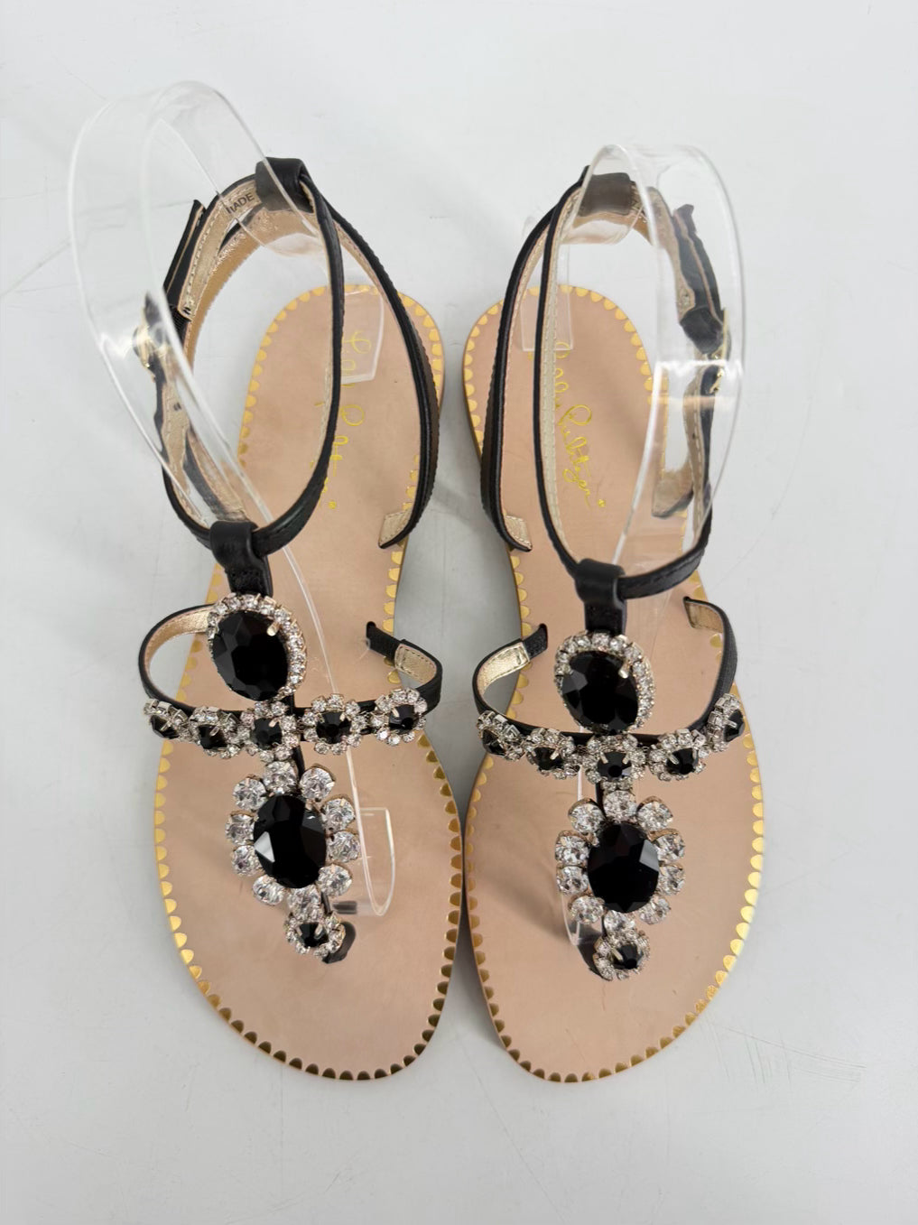LILLY PULITZER Size 7.5 Black & Silver Gemstones Sandals NWOT