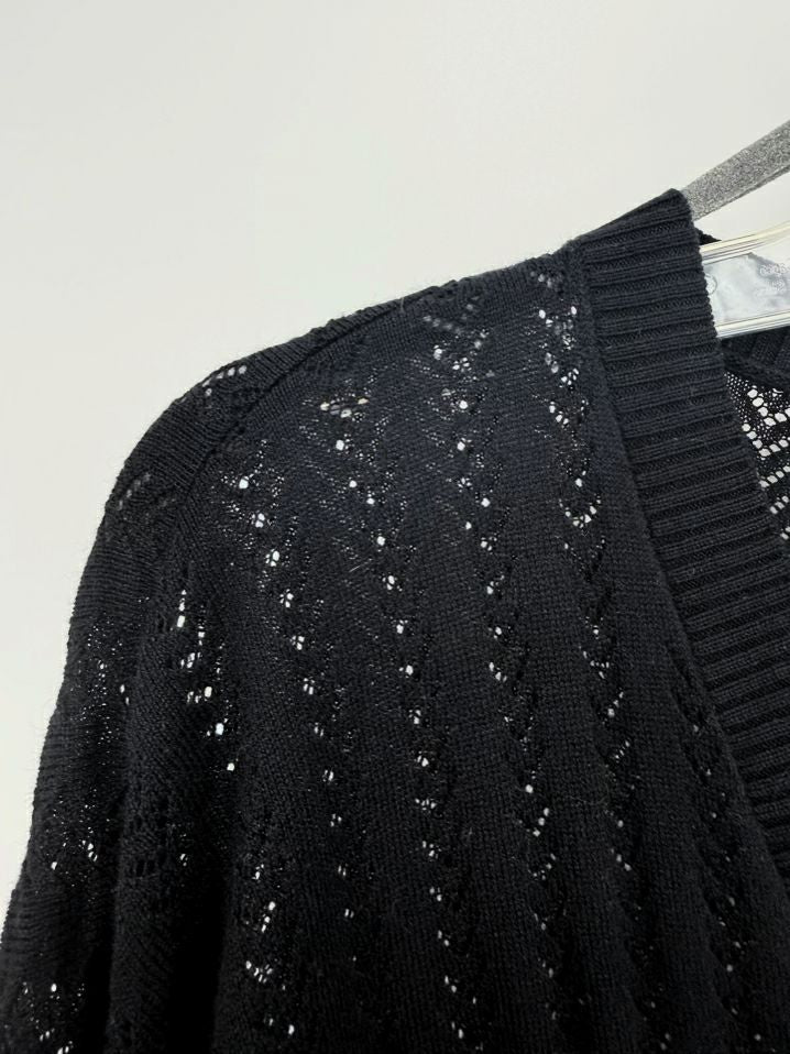 CRUSH Wmn's Size S Black Pointelle Cotton, Silk & Cashmere Cardigan NWT