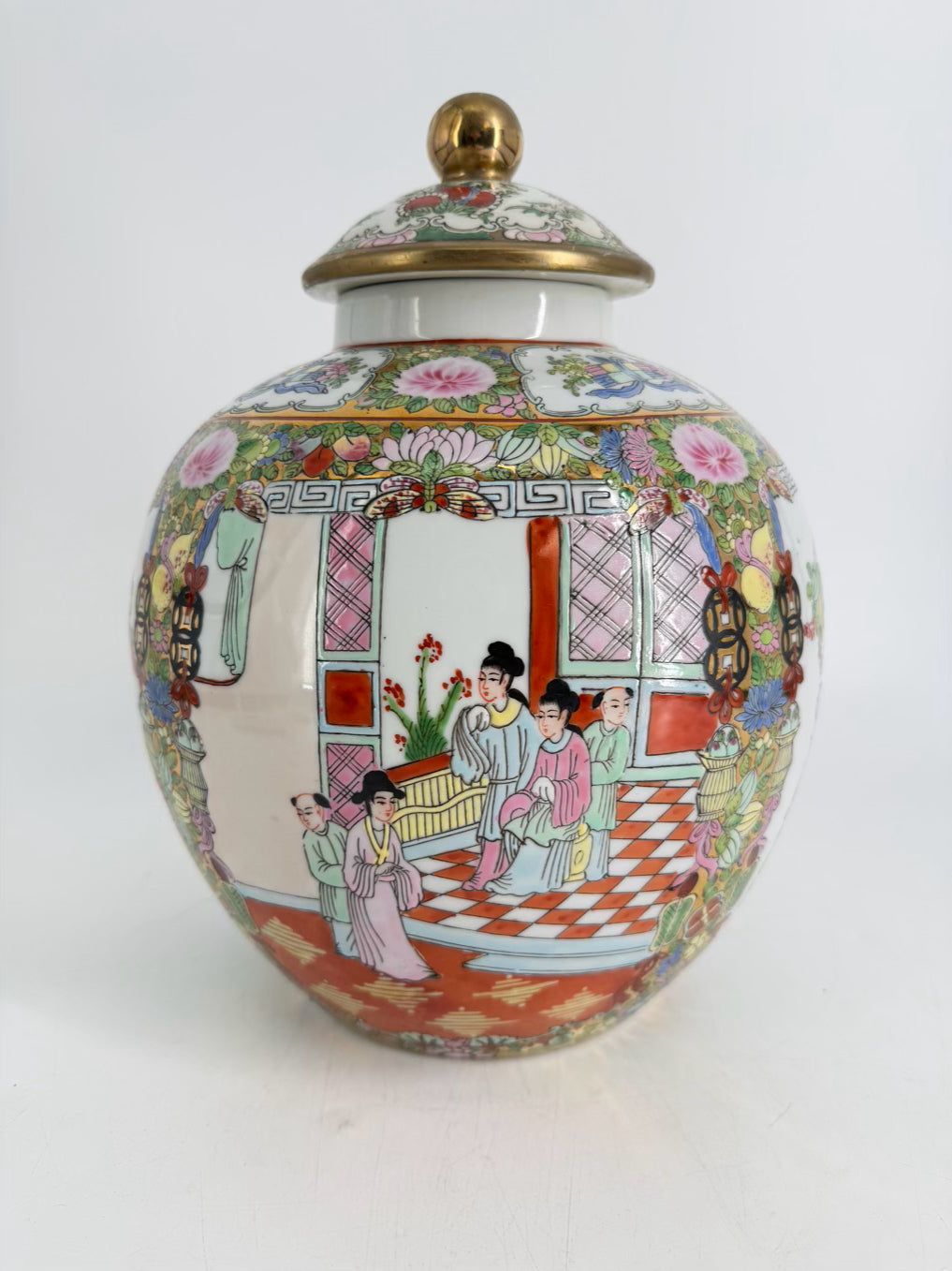 Pink, White & Green Porcelain Famille Rose Ginger Jar