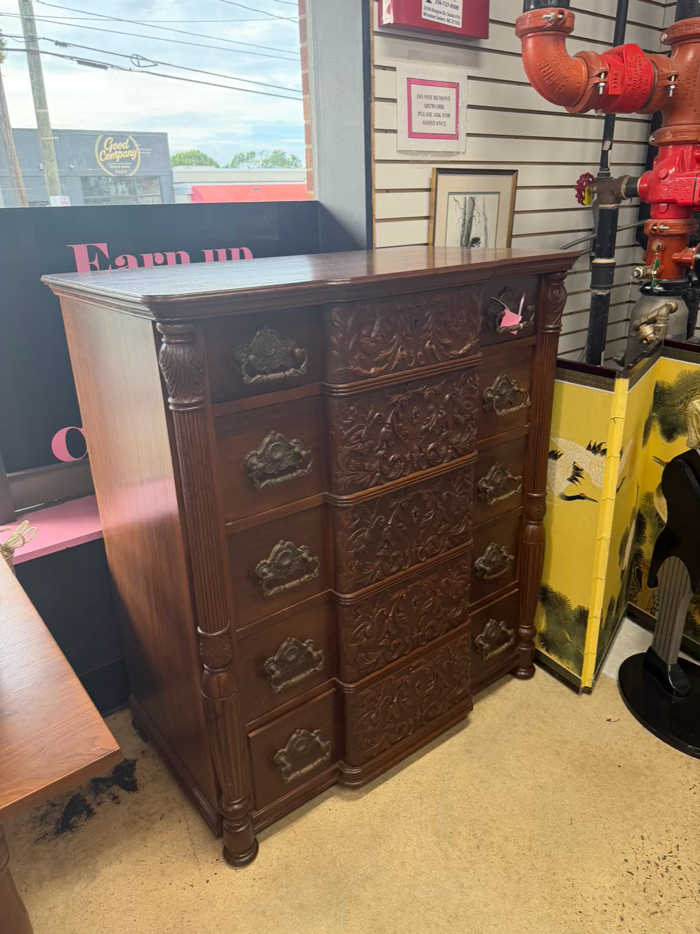 VINTAGE Wood Carved Ornate 5 Drawer Chest