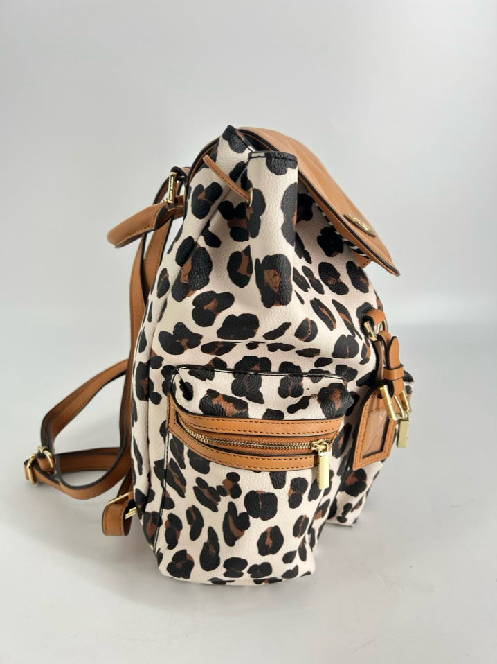 TORY BURCH White & Brown Animal Print Leather Backpack