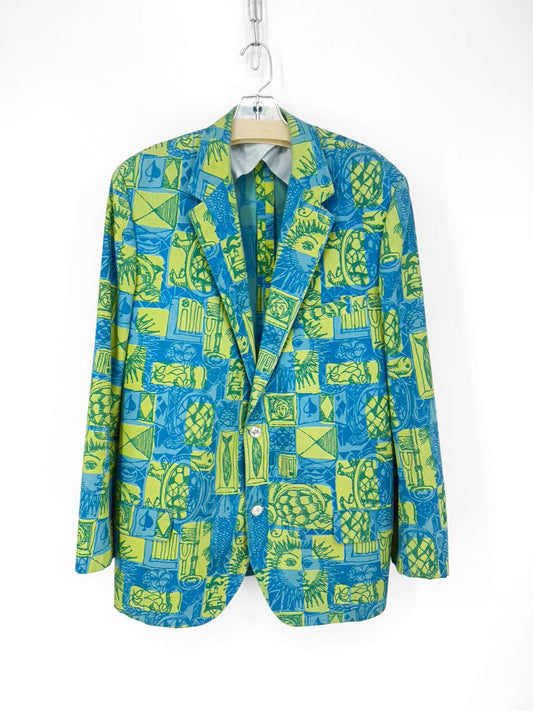 VINTAGE LILLY PULITZER Size 39 Blue & Green Print Sport Coat