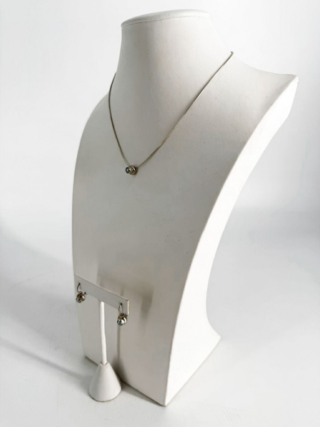 STERLING SILVER Pearl & Snake Chain Necklace Jewelry Set w/ Earrings