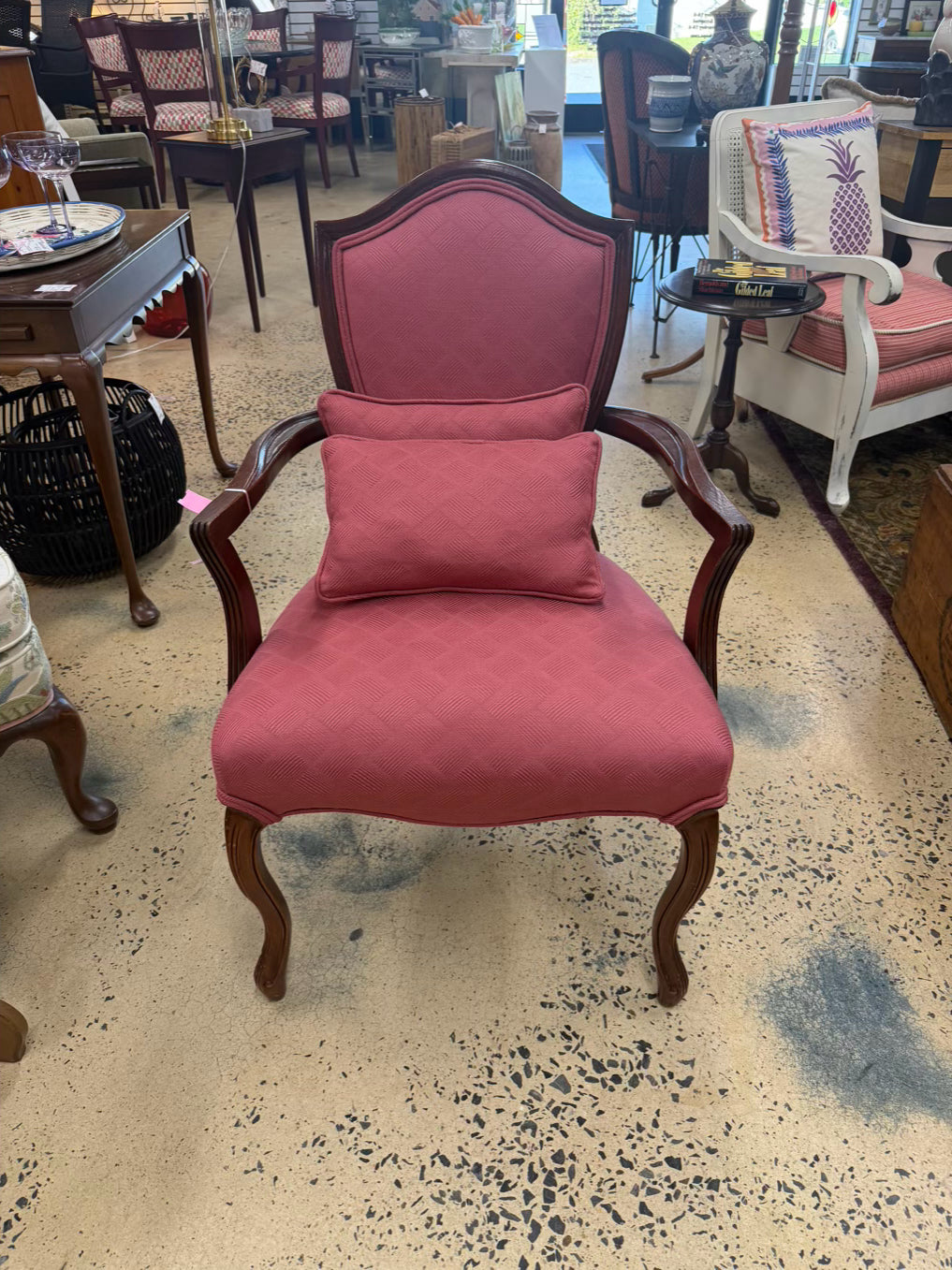 VINTAGE Wood Louis XVI Chair w/ Pink Fabric & 2 Pillows