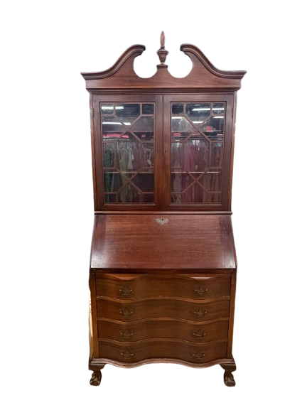 VINTAGE Dark Mahogany Secretary w/ Bookcase Top & Glass Doors