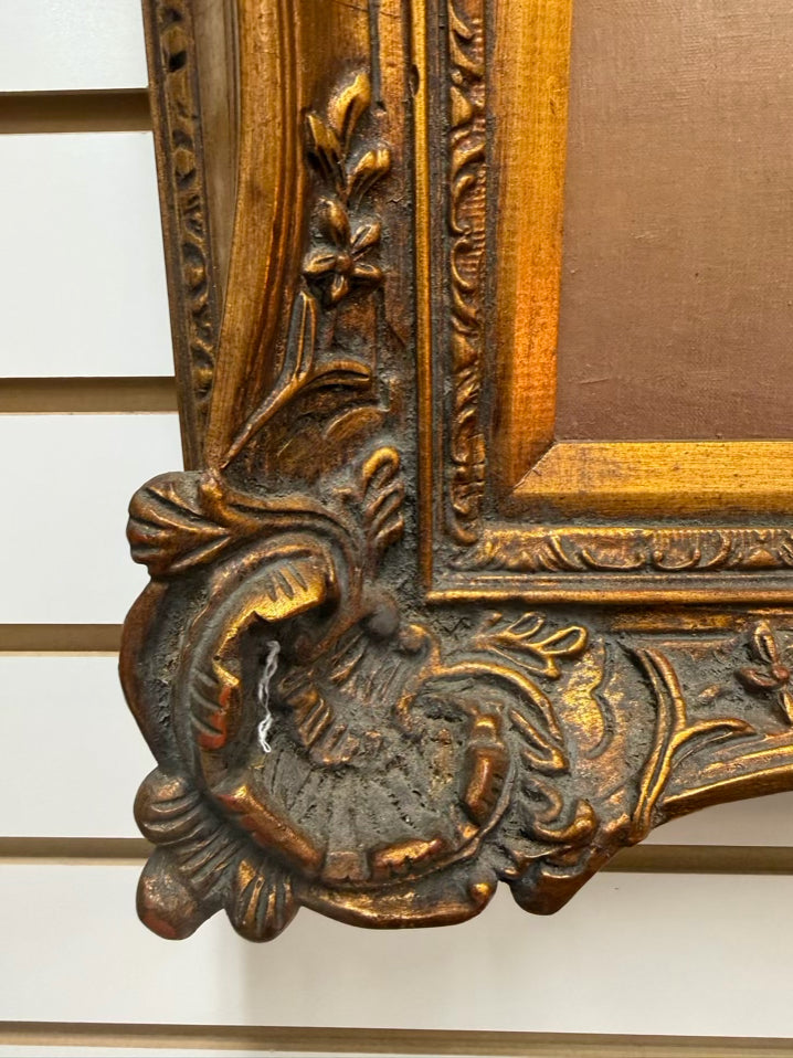 SIGNED R. MONTES Cats Painting In Bronze & Gold Frame