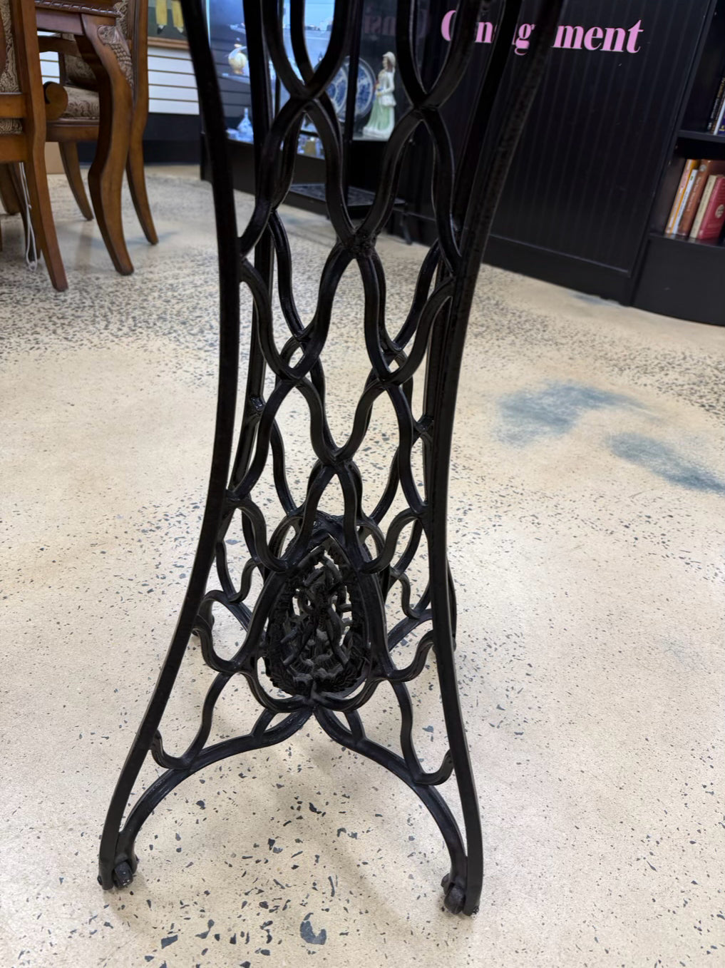Iron & Wood Round Occasional Table w/ Black Base