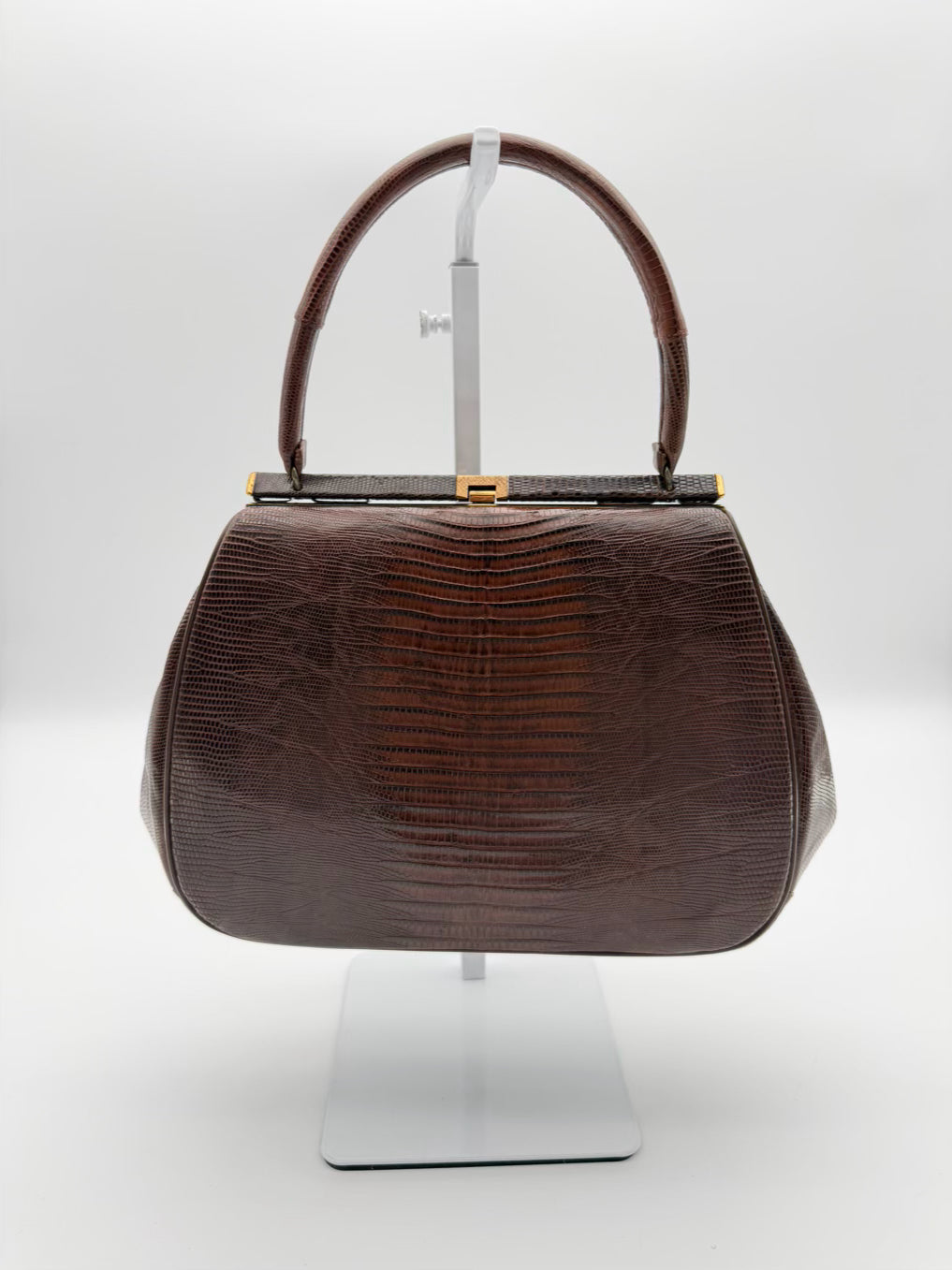 VINTAGE BELLESTONE 1950's Brown Lizard Embossed Top Handle Purse