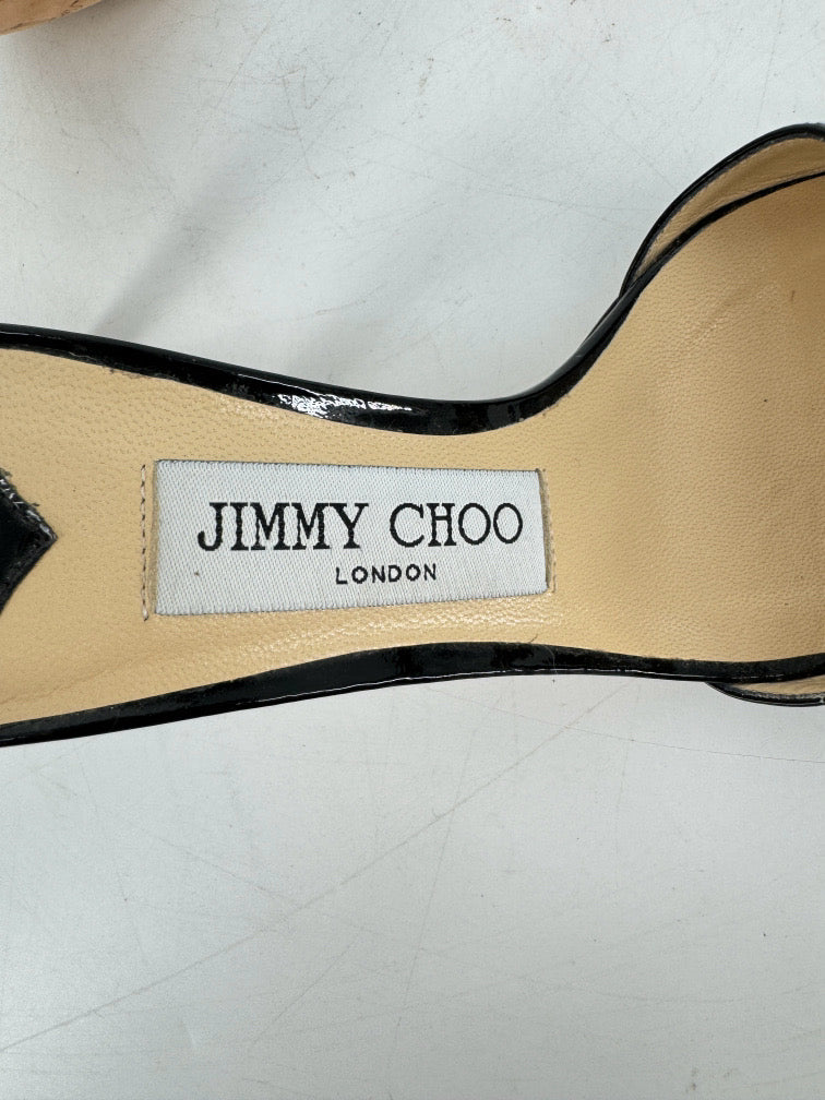 JIMMY CHOO Size 35 Black Patent Leather Stacey 65 Mules