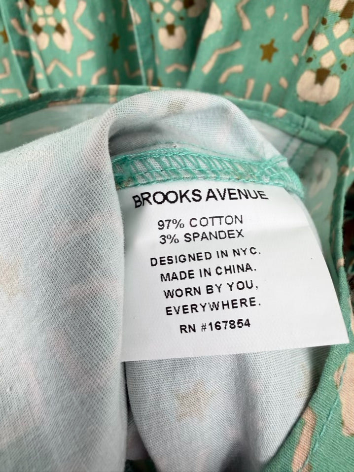 BROOKS AVE Size L Sage Print Puff Sleeve Maxi-Dress w/ Dust Bag NWOT