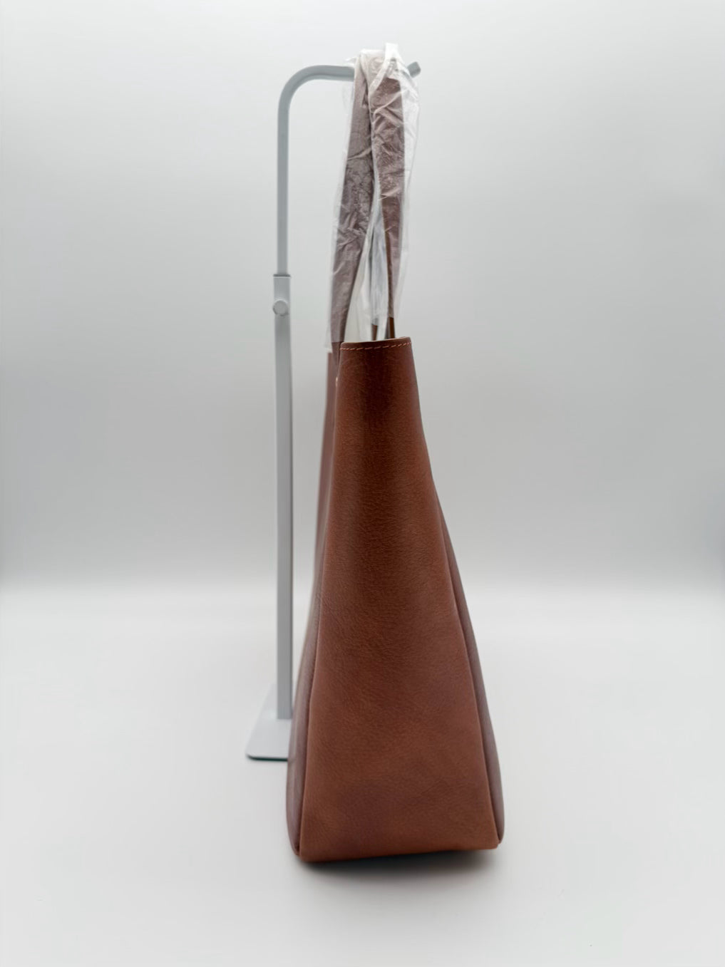 IVY COVE East West Brown & Blue Stripe Leather Tote Bag NWT