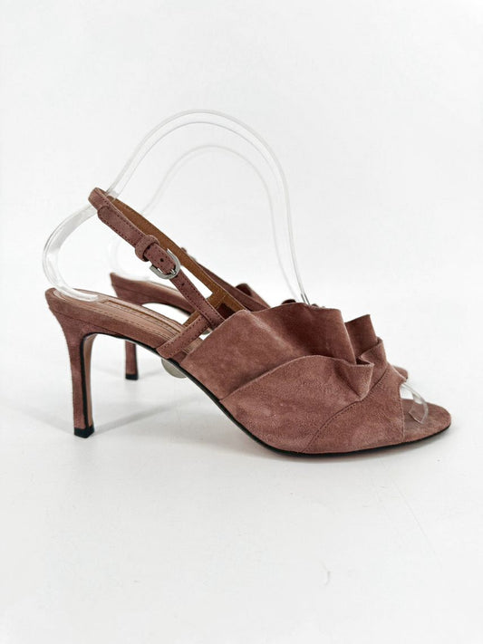 SAMUELE FAILLI Size 38 Mauve Suede Ruffle Heels