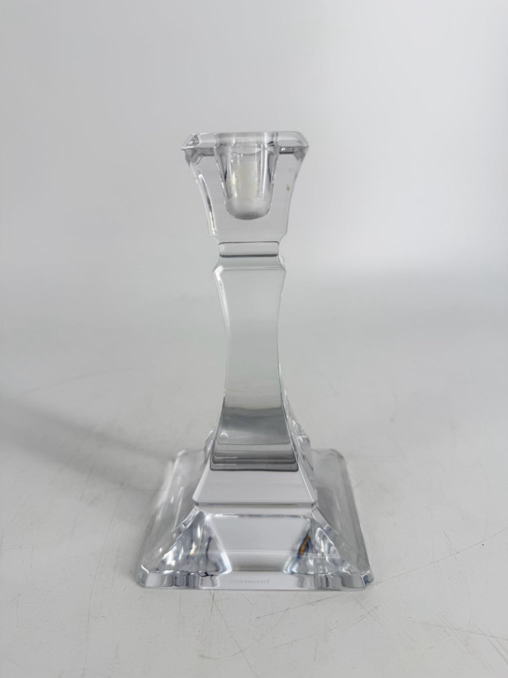 TIFFANY & CO. Clear Glass Short Candleholder w/ Square Base